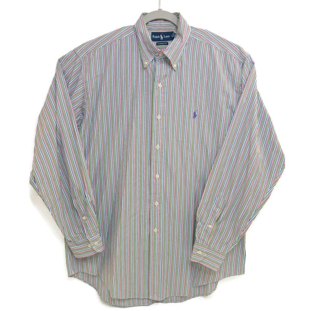 Ralph Lauren Shirt Mens 16 32/33 Multicolor Striped Classic Fit Button Down Pony